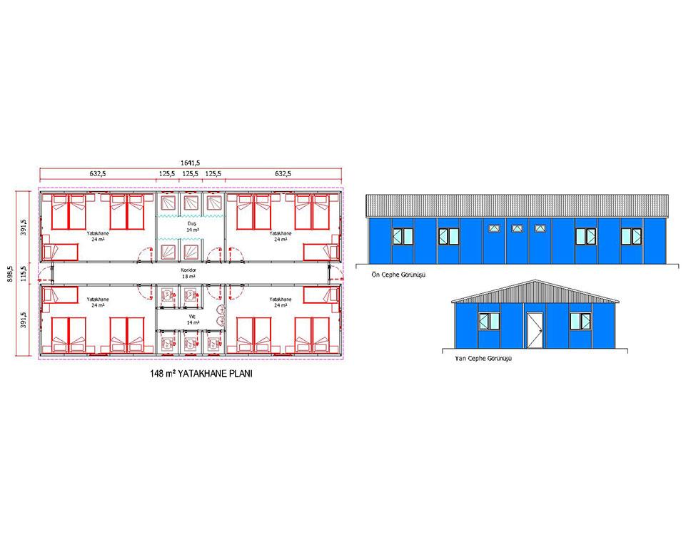 148 m2 Prefabrik Yatakhane