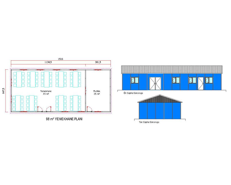 98 m2 Prefabrik Yemekhane